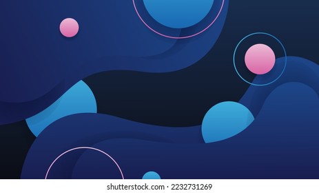 Abstract blue yellow and pink background with waves and circles