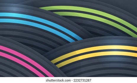 Abstract blue yellow and pink background with waves and circles