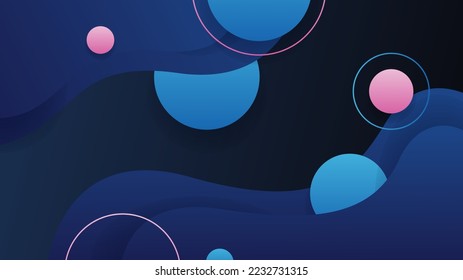 Abstract blue yellow and pink background with waves and circles