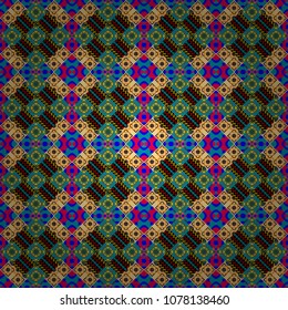 Abstract blue, yellow and pink image with a squares. Vector illustration. Digital art abstract seamless pattern.