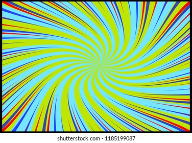 Abstract blue with yellow and red lines spiral background. Vector pop art style. Modern Pop Art Comic Book design
