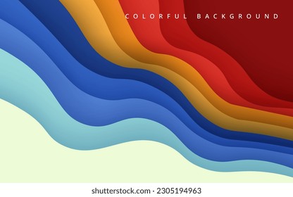 abstract blue, yellow red liquid color papercut wavy layers background. eps10 vector