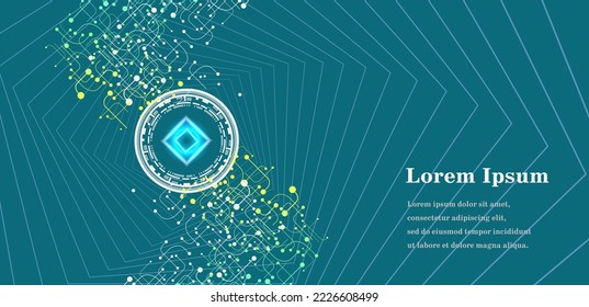 abstract blue yellow round, ai artificial intelligence, geometric background, scientific technology, futuristic concept