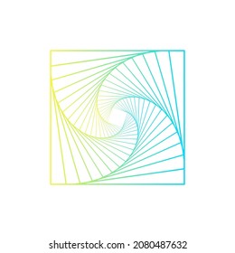 Abstract blue and yellow square spirograph twisted wireframe tunnel shapes logo ethnic on the white background. Vector illustration.
