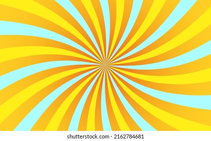 abstract blue yellow sun rays, retro styled sun burst pattern texture background, vector illustration, curving line art