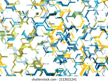 Abstract Blue Yellow Tech Hexagonal Pattern Background. Geometric Vector Design