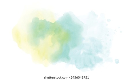 Abstract blue yellow watercolor texture isolated on white background. Hand-painted watercolor splatter stains artistic vector used as an element in the decorative design.