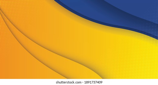 Abstract blue and yellow wave business banner. Blue background with orange yellow color composition and circle dots halftone decoration can be used for your ad banners, sale banner template