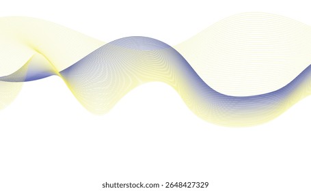 Abstract Blue and Yellow Wave Lines. Fluid Gradient Curves on White Background