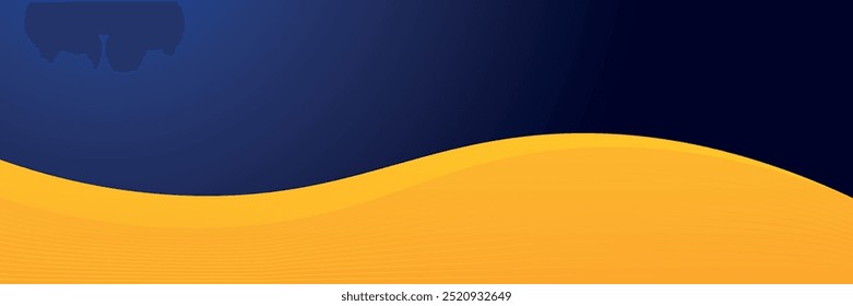 Abstract blue and yellow wave wide background banner curve element with line blue pettern space for text and message design, overlapping layers.