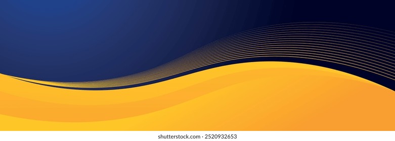 Elemento abstrato da curva de fundo larga da faixa azul e da onda amarela com o espaço padrão azul da linha para o design do texto e da mensagem, sobrepondo camadas.