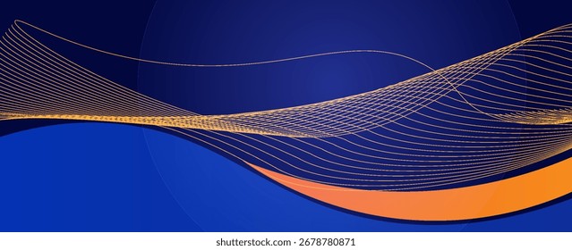Abstraktes blaues und gelbes wellenweites Hintergrund-Banner-Kurvenelement mit linienblauem Petterraum für Text- und Nachrichtendesign, überlappende Ebenen. 10 EPS