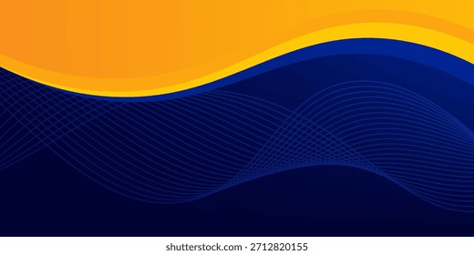 Elemento de curva de Anuncio de fondo ancho de onda azul y amarillo abstracto con espacio de patrón azul de línea para diseño de texto y mensajes, capas superpuestas.