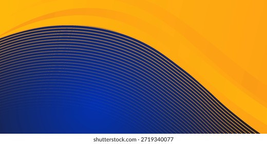 Elemento de curva de Anuncio de fondo ancho de onda azul y amarillo Abstractas con espacio de patrón azul de línea para diseño de texto y mensajes, capas superpuestas.