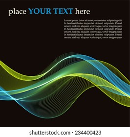 Abstract blue and yellow waves on black background