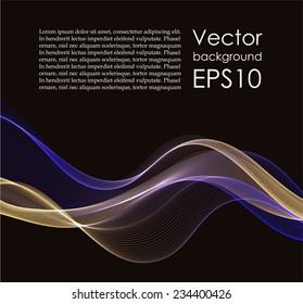 Abstract blue and yellow waves on black background