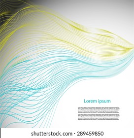 Abstract blue and yellow waves on gray background