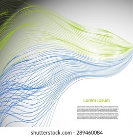 Abstract blue and yellow waves on gray background