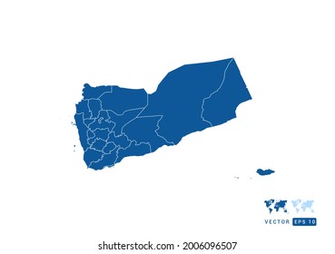 Resumen del vector del mapa azul de Yemen sobre fondo blanco.