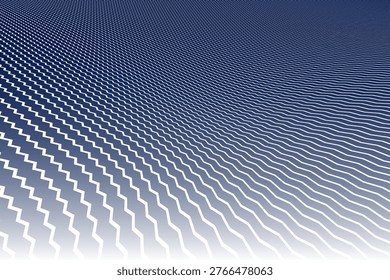 Abstract Blue Zig Zag Lines Pattern. Diminishing Perspective. Striped Textured Background. Vector Art.