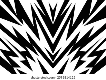 Abstract blueack and white background with spikes and zigzag narrow line pattern work