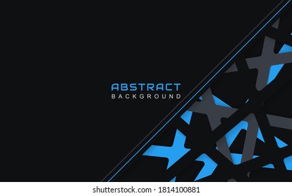 Abstract blueand black shapes overlapping layers on black background. Vector design template for use modern cover poster, web banner, business promotion , card corporate, wallpaper, brochure