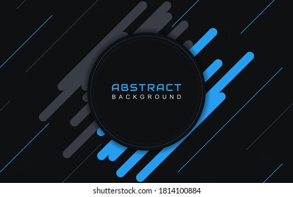 Abstract Blueand Black Shapes Overlapping Layers On Black Background. Vector Design Template For Use Modern Cover Poster, Web Banner, Business Promotion , Card Corporate, Wallpaper, Brochure