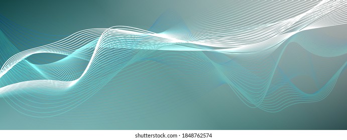 Abstract blue-gray background with glowing wavy lines. Vector illustration.