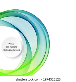 Abstract blue-green circular wave background, horizontal lines design on white background
