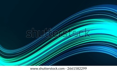 Abstract blue-green glowing digital wave background. Dynamic lines create a modern, futuristic energy flow. Perfect for technology, data, or cyber-themed designs.