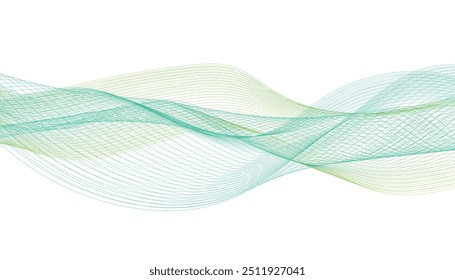 Abstract blue-green gradient flowing wave lines on white background. Modern abstract glowing wave background. Dynamic flowing wave lines design element.	