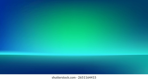 Abstrakter blau-grüner Farbverlauf-Studioraum, abstraktes Hintergrundmuster, Wände und Boden reflektieren Neonlichter, dunkle Töne und fühlen Geschwindigkeit einfach