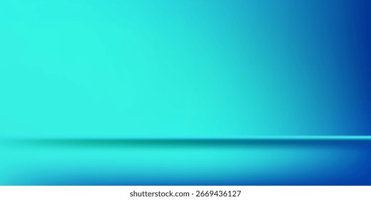 Abstractas sala de estudio degradado azul-verde, patrón de fondo abstracto, paredes y piso reflejan luces de neón, tonos oscuros y se siente simple arte de diseño abstracto