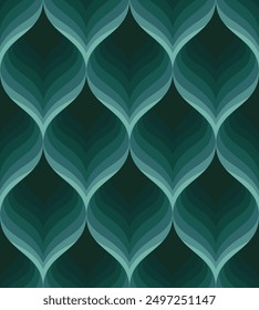 Abstract blue-green interconnected s-shaped ogee pattern designed for textile printings, fabric, wallpapers wrapping paper, pillow or cushion cases, and other printings