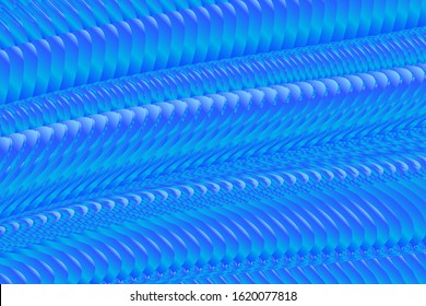 Abstract blue-lilac striped background with curved lines, digital 3D optical illusion