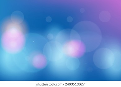 Abstrakter, blauer rosafarbener Farbverlauf-Hintergrund mit weißem, rosafarbenem, gelbem Bokeh. Vektorgrafik.