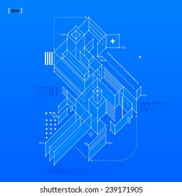 Abstract blueprint with complex geometric element. Useful for presentations. EPS10 vector template