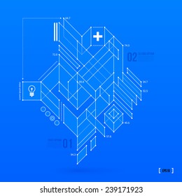 Abstract blueprint with complex geometric element. Useful for presentations. EPS10 vector template