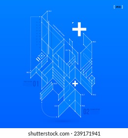 Abstract blueprint with complex geometric element. Useful for presentations. EPS10 vector template