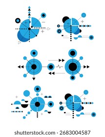 Abstract Blueprint Hi Tech Design Elements Set in Blue. Graphic design elements and resources vector art