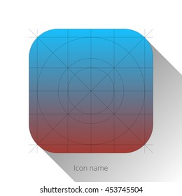 Abstract blue-red app icon, blank button template with flat designed shadow and gradient background for user interfaces and applications. Vector illustration.
