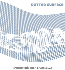Abstract bluish gray wavy dotted surface with halftone effect. Vector graphic pattern