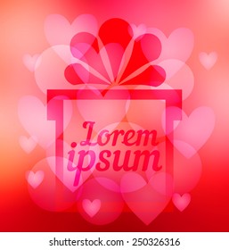 Abstract blur bokeh heart background with place for text in a gift box