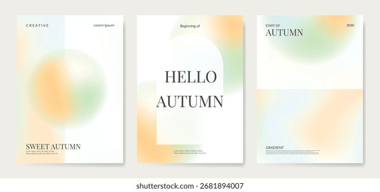Abstract blur gradient autumn card background set. Minimalist poster with geometric shape. Modern fall season wallpaper design for home decoration, website, banner, ads.