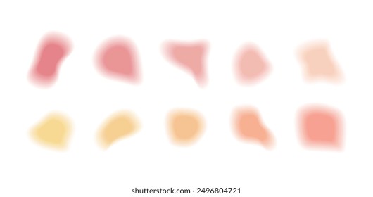 Abstract blur gradient shape. Y2k aura element with orange and pink color gradation. Cute mesh figure effect. Blend aesthetic graphic. Soft and trendy minimal brush set. Contemporary blurred splodge