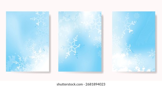 Conjunto de fondo de tarjeta de invierno de gradiente de desenfoque Abstractas. Cartel minimalista con textura de acuarela de copo de nieve. Moderno diseño de Fondo de pantalla de temporada de otoño para portada, impresión, Navidades y anuncios de Nuevo año.