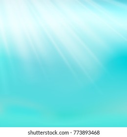 Abstract blur light blue sky or aqua background, blurred turquoise water with sunny elements, vector illustration for calm design and morning motivation