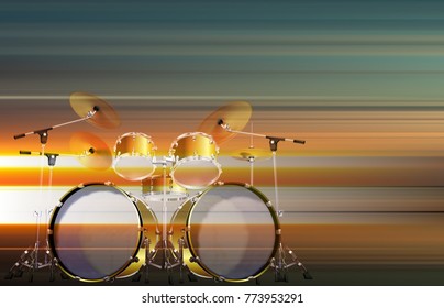 Abstract blur music background with drum kit on gray