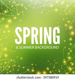 Abstract Blur Spring & Summer Background with Particles & Leaves. Vector illustration