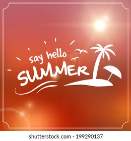 abstract blur sunset hello summer typography vector poster background 